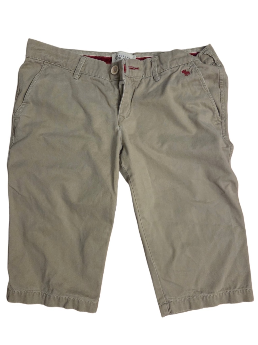 Abercrombie & Fitch Tan Chino Bermuda Shorts with Red Logo